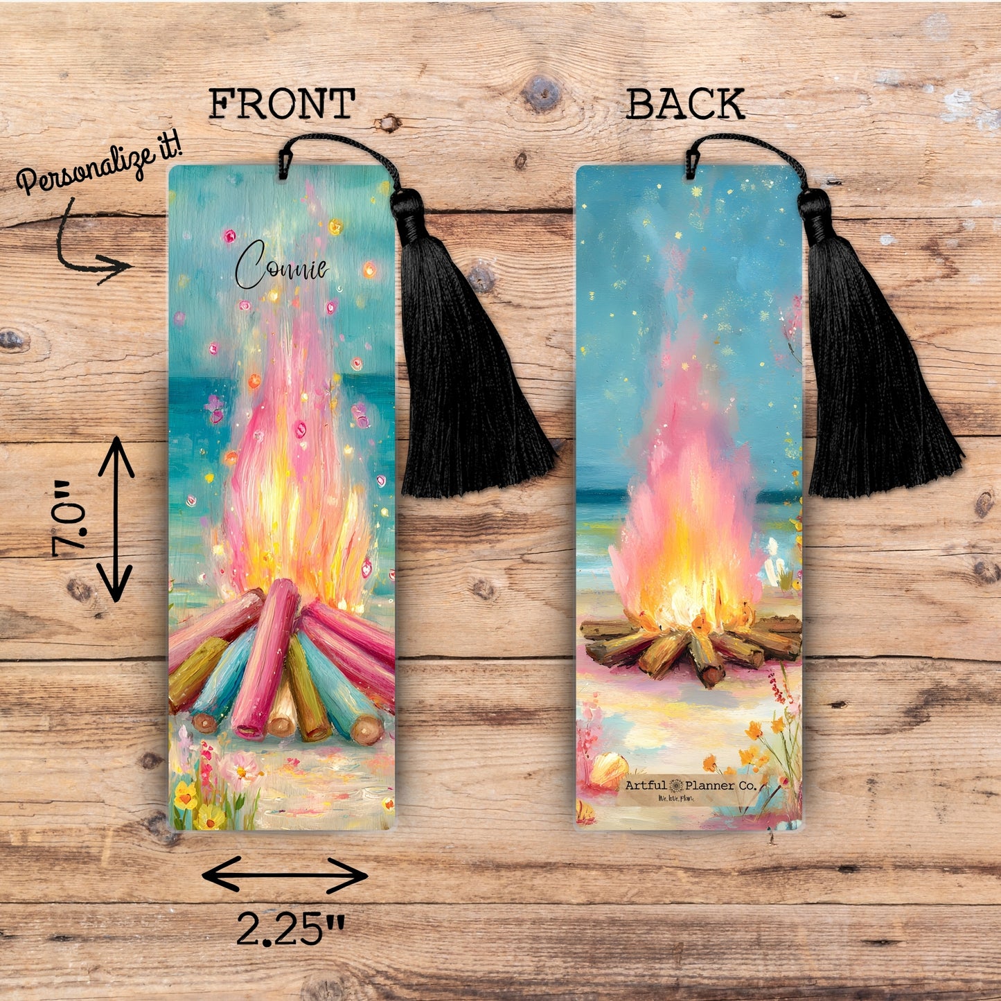 Bonfire Beach Personalized Bookmark