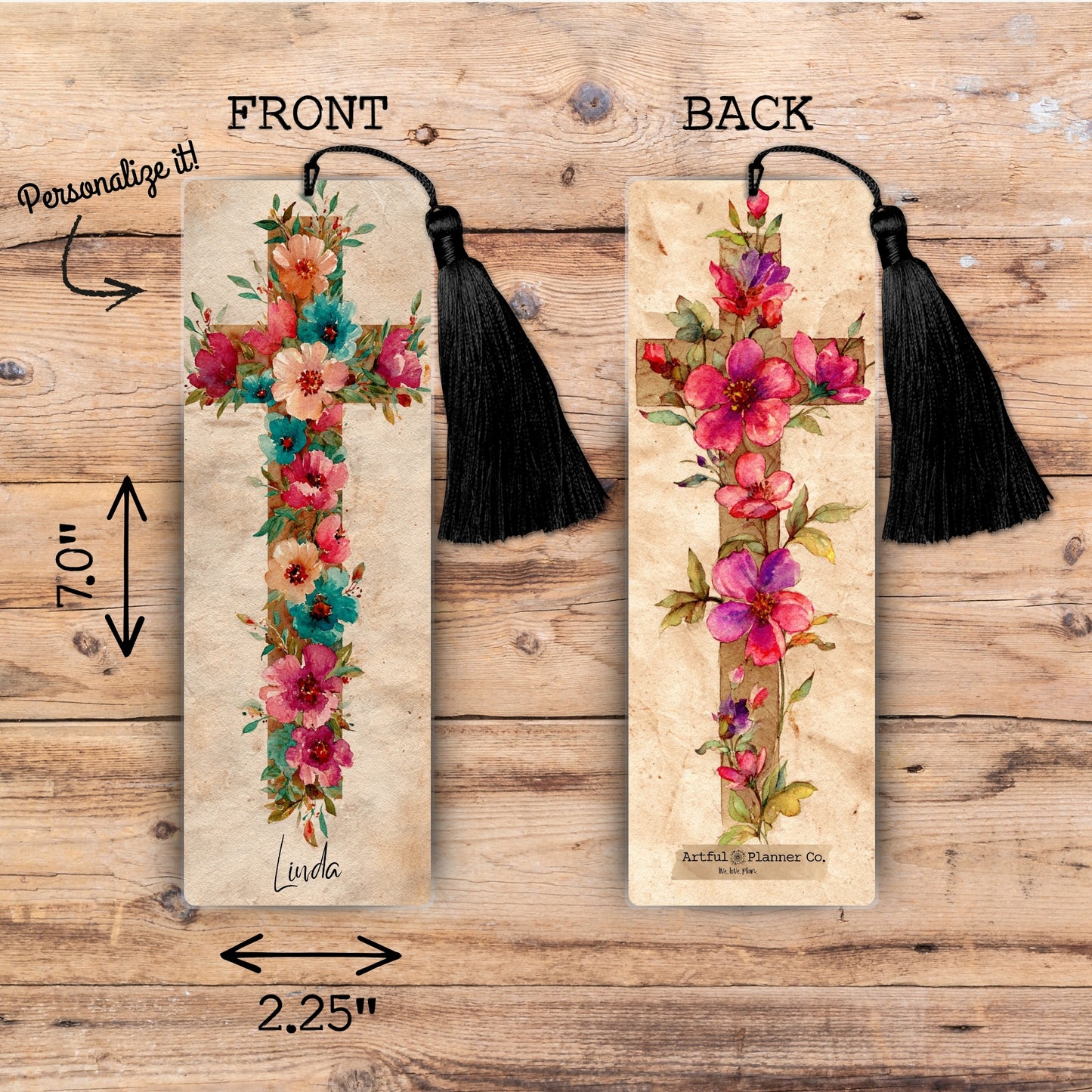 Floral Cross Personalized Bookmark