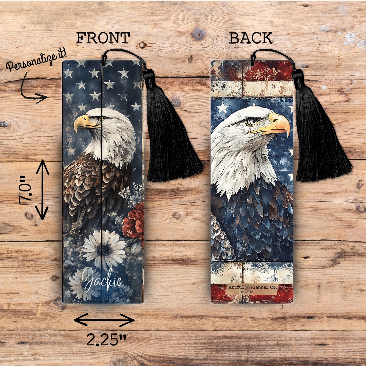 Patriotic Floral Eagle Personalized Bookmark