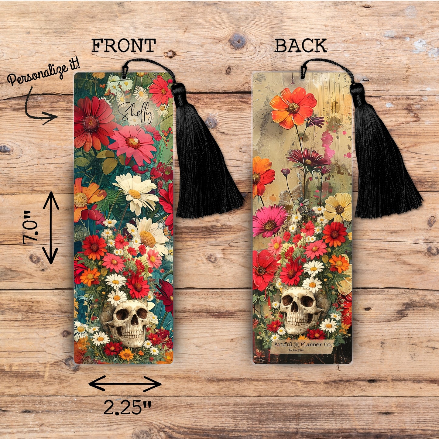 Wildflower Skull Personalized Bookmark