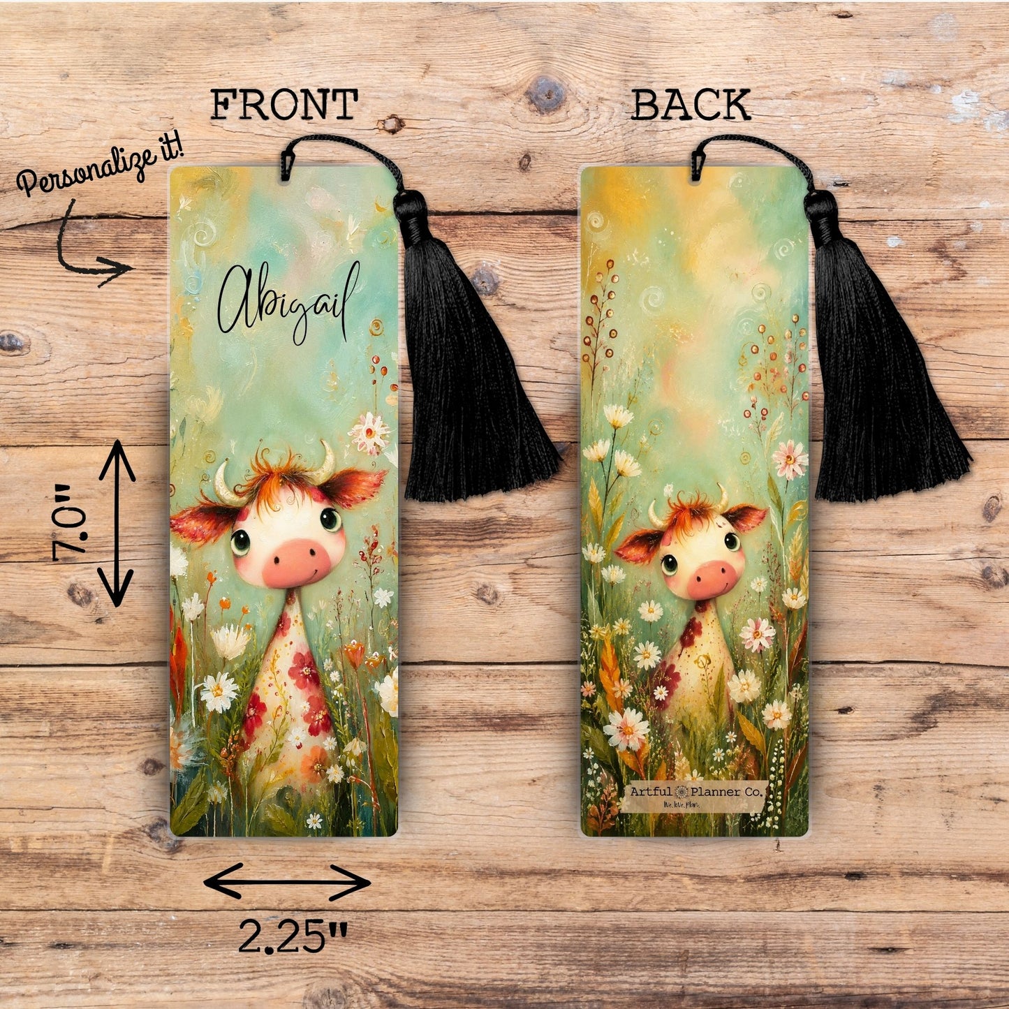 Whimsy Homestead Cow Personalized Bookmark