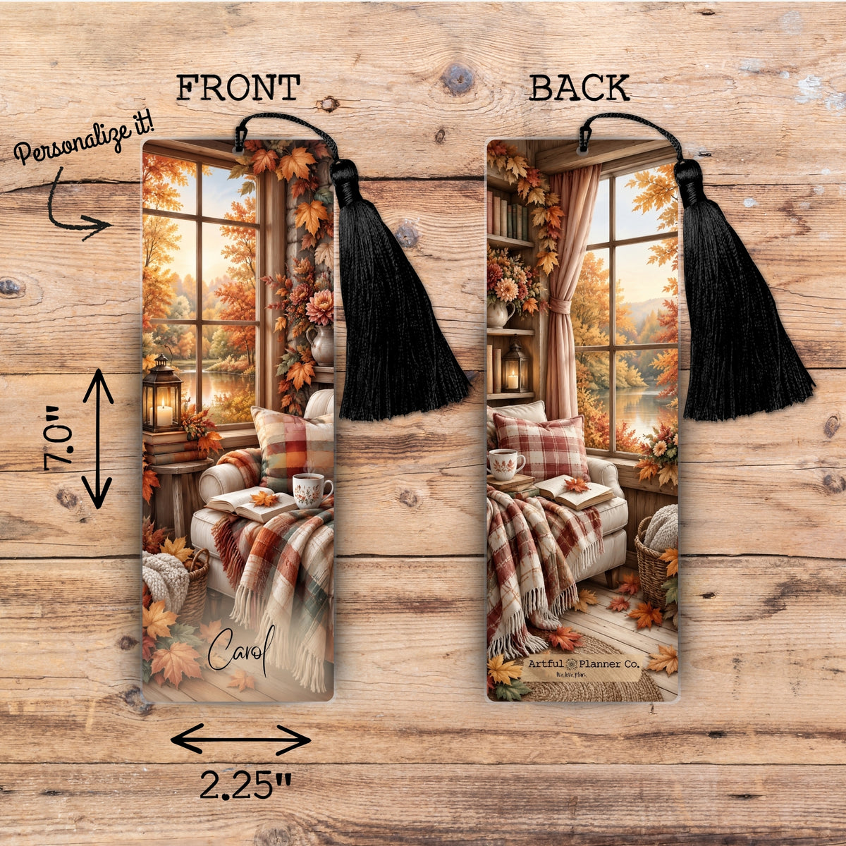 Cozy Autumn Mornings Personalized Bookmark