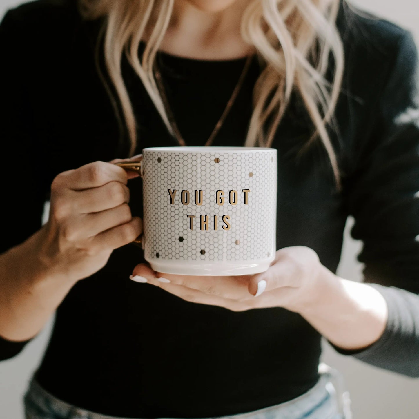 You Got This - Gold, White Honeycomb Tile Coffee Mug - 17 oz - Artful Planner Co.