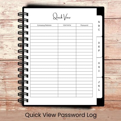 Personalized Password Log Book