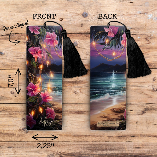 Midnight Hibiscus Personalized Bookmark