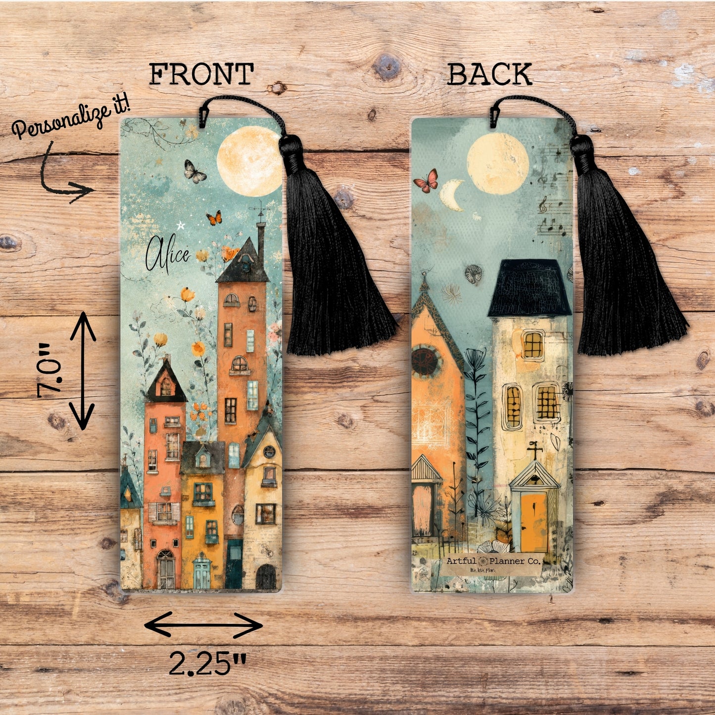 Moon Blossom Lane Personalized Bookmark