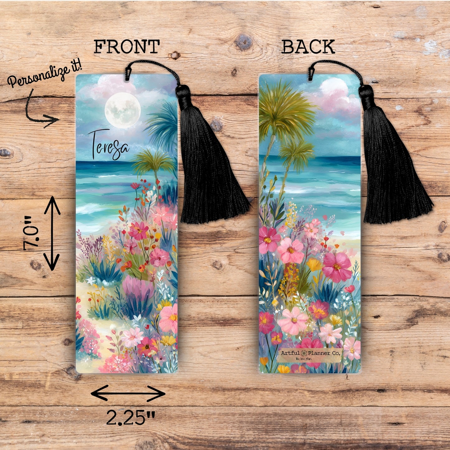 Ocean Moonflowers Personalized Bookmark