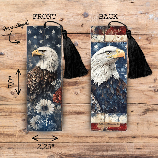 Patriotic Floral Eagle Personalized Bookmark