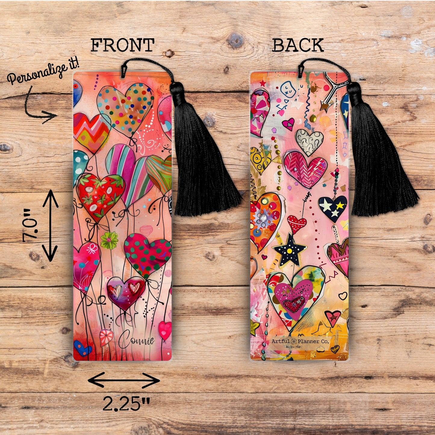 Playful Hearts Personalized Bookmark