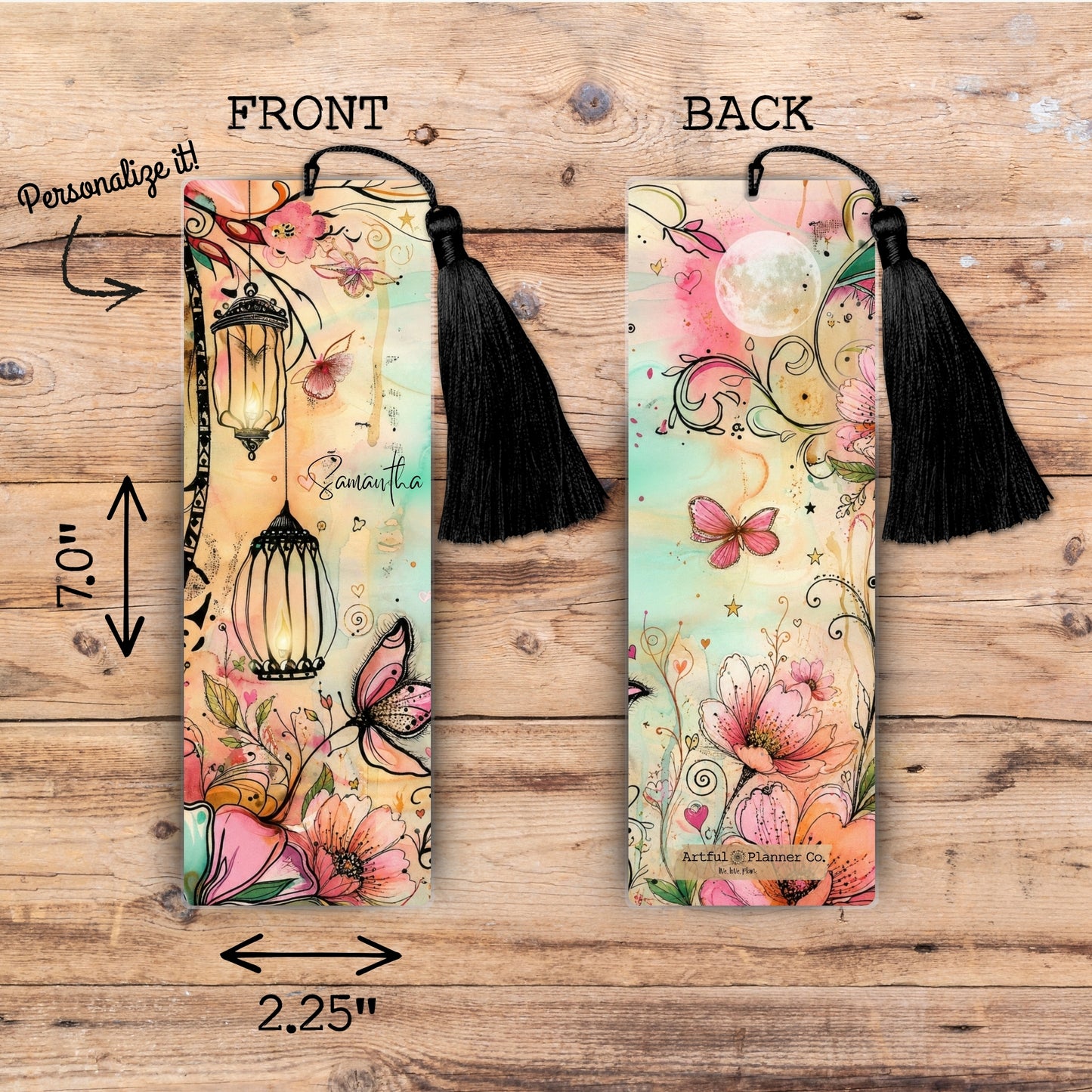 Whimsical Moon Garden Personalized Bookmark