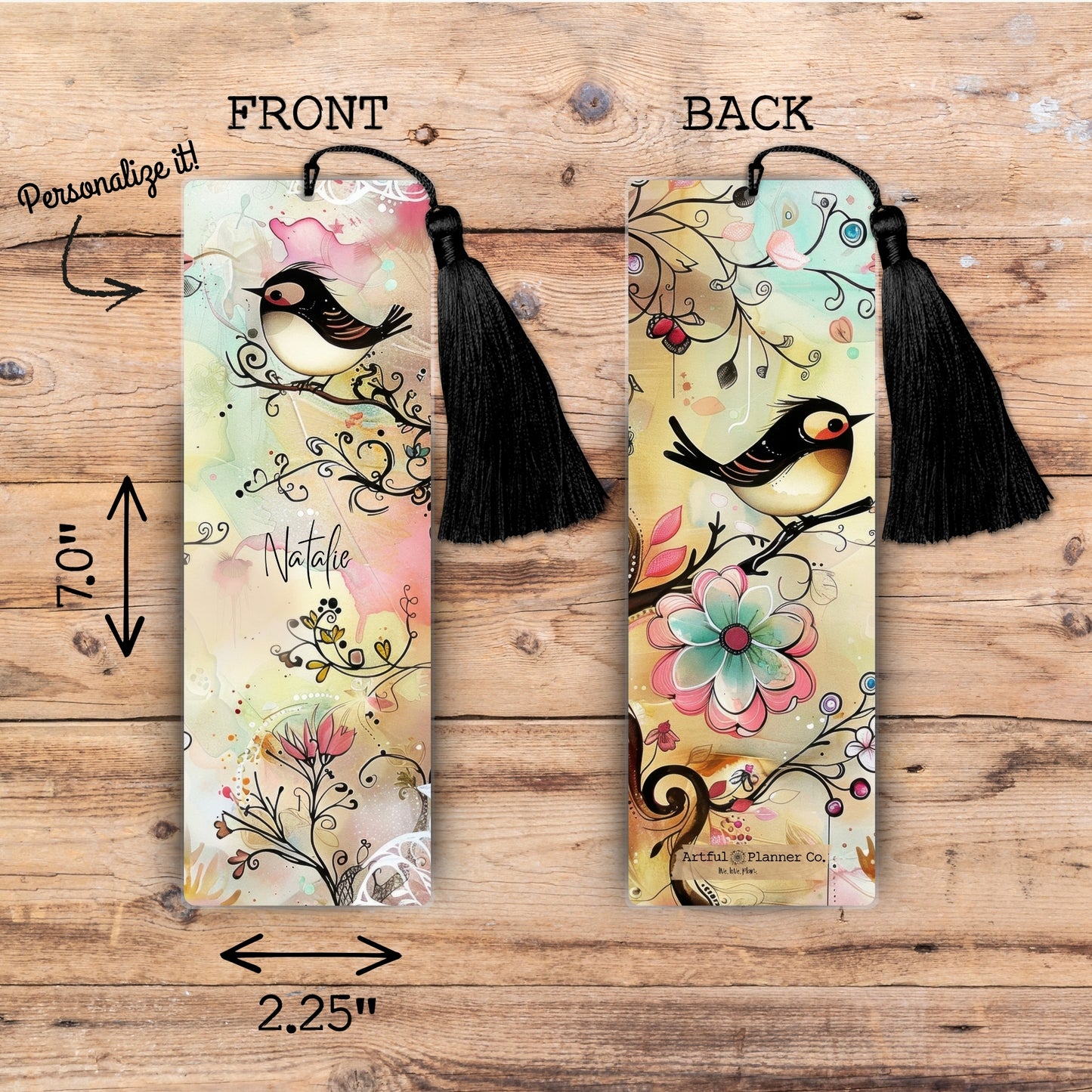 Whimsy Songbirds Personalized Bookmark