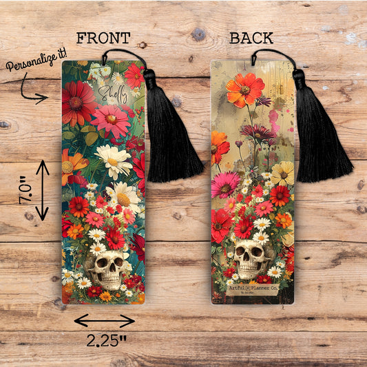 Wildflower Skull Personalized Bookmark
