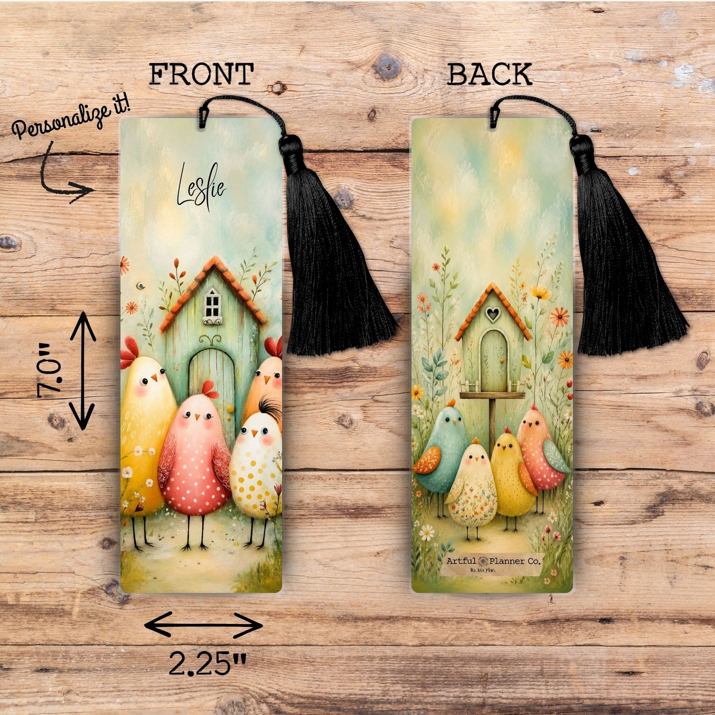 Whimsy Homestead Chickens Personalized Bookmark