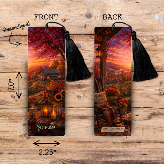 Cozy Autumn Farmhouse Personalized Bookmark