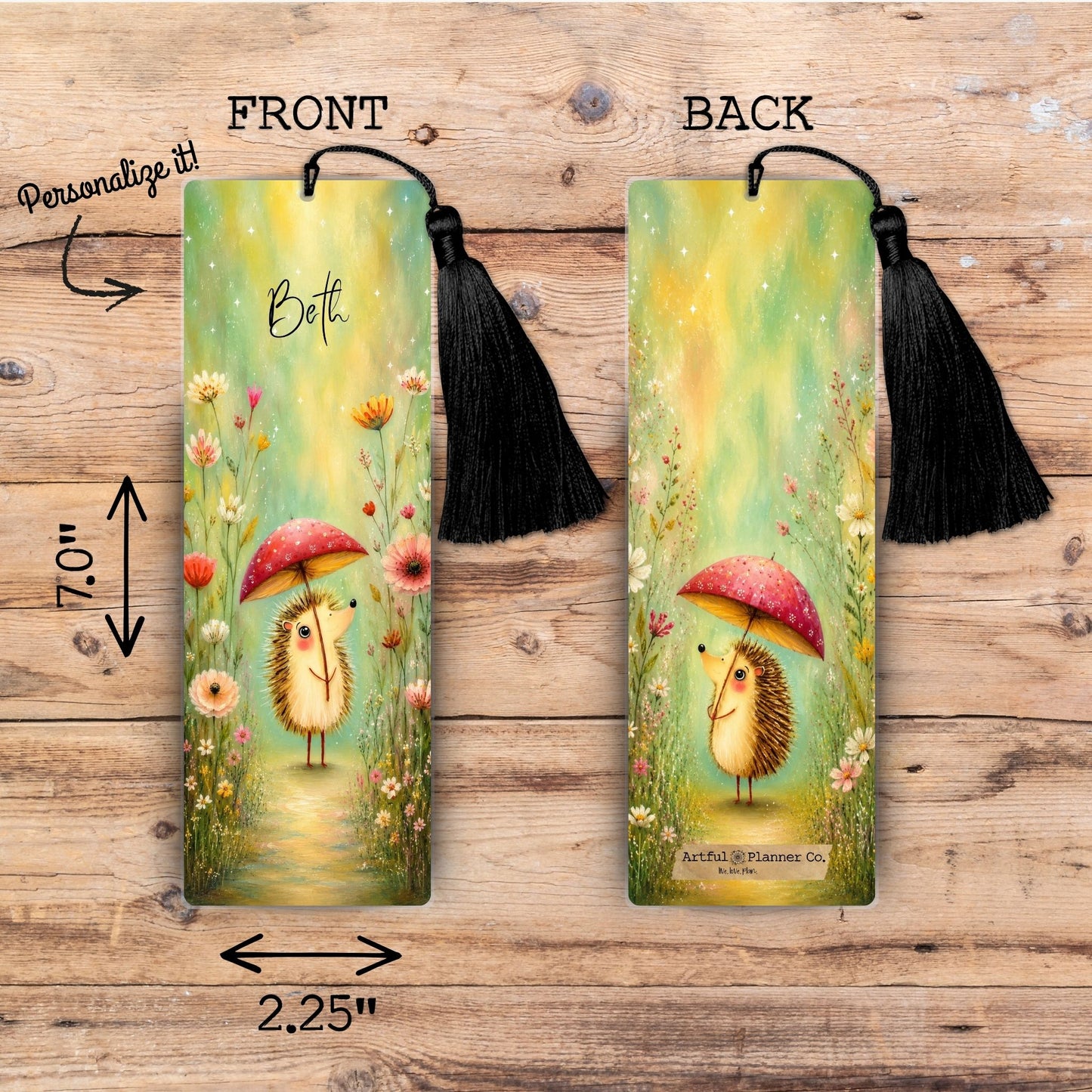 Whimsy Homestead Hedgehog Personalized Bookmark