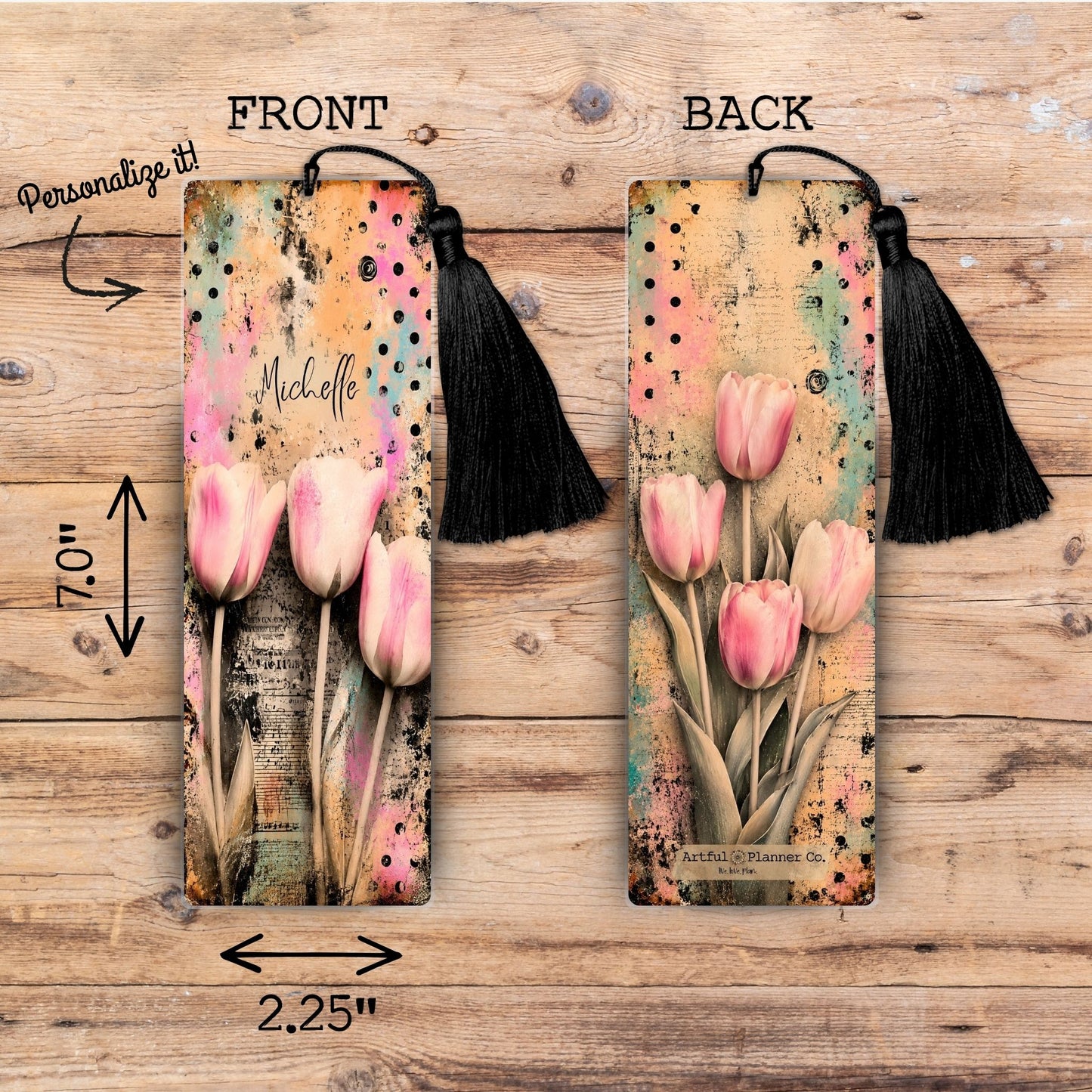 Retro Tulips Personalized Bookmark