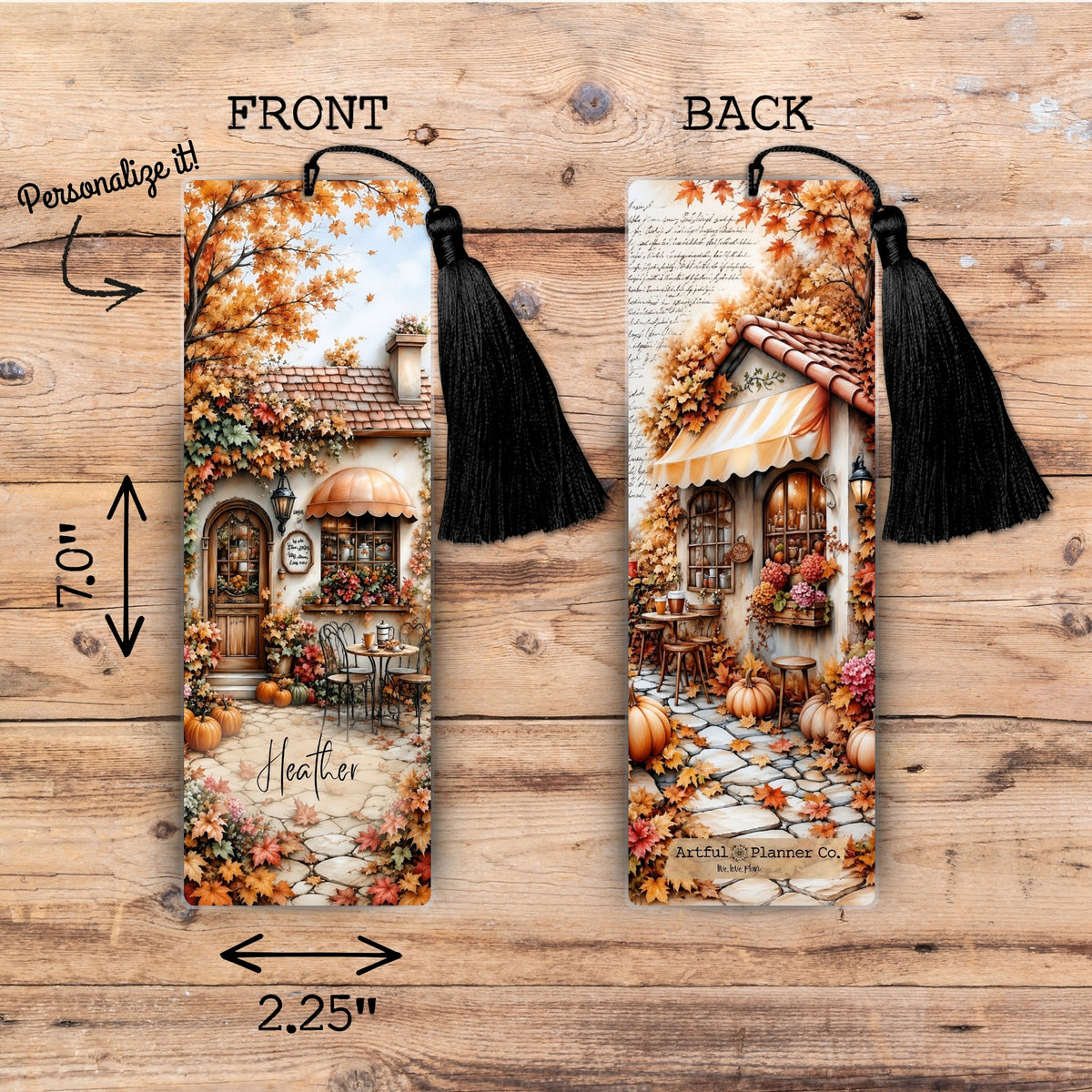 Romantic Autumn Cafe Personalized Bookmark