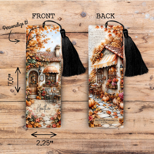 Romantic Autumn Cafe Personalized Bookmark
