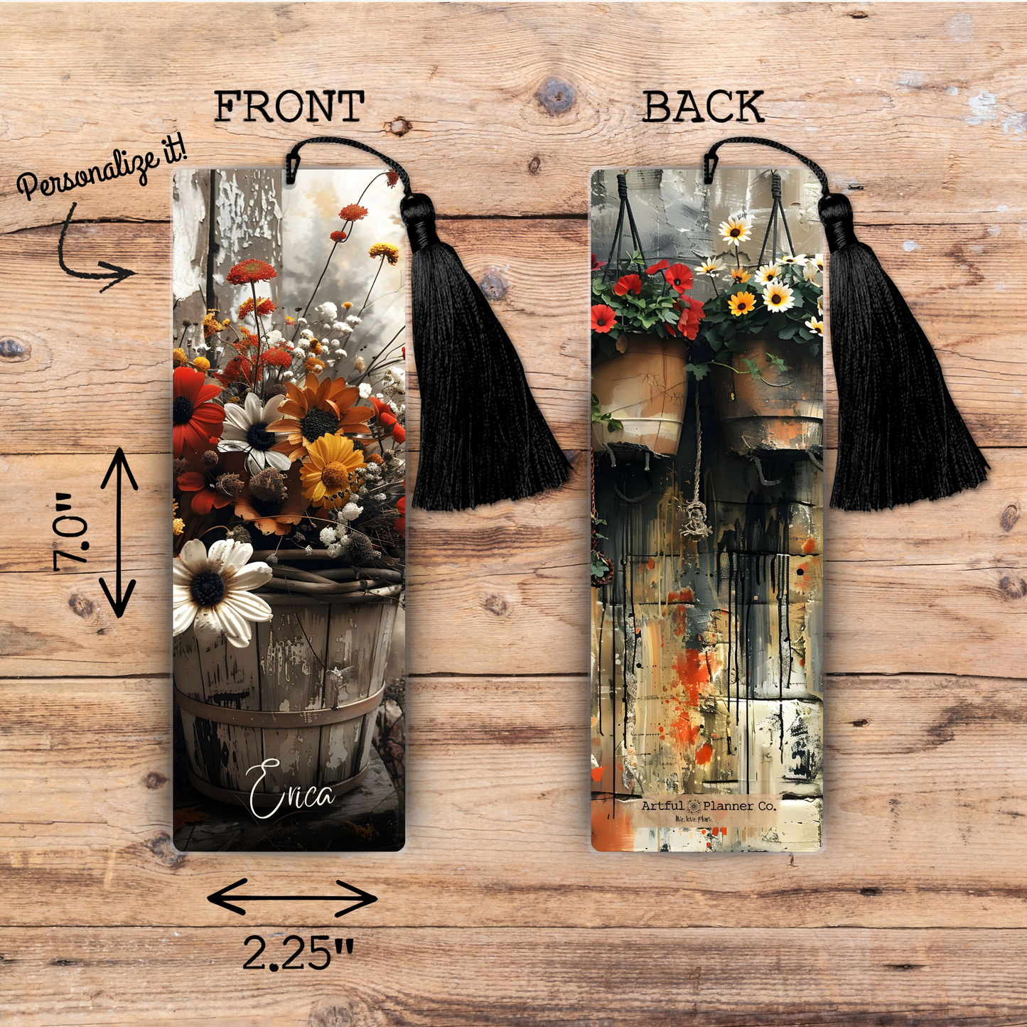 Rustic Fall Flowers Personalized Bookmark