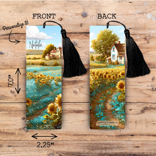 Rustic Sunflower Farmhouse Personalized Bookmark