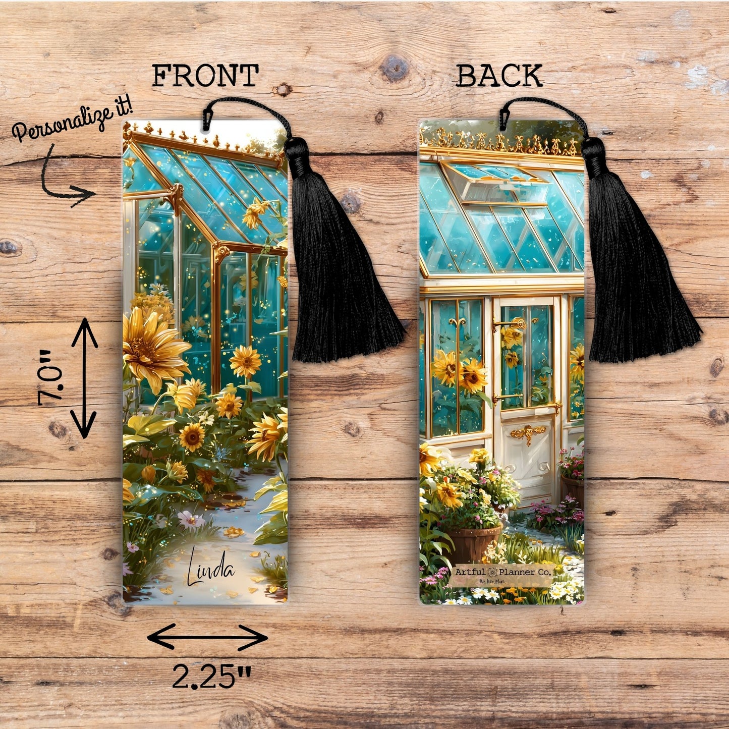 Sunflower Greenhouse Personalized Bookmark