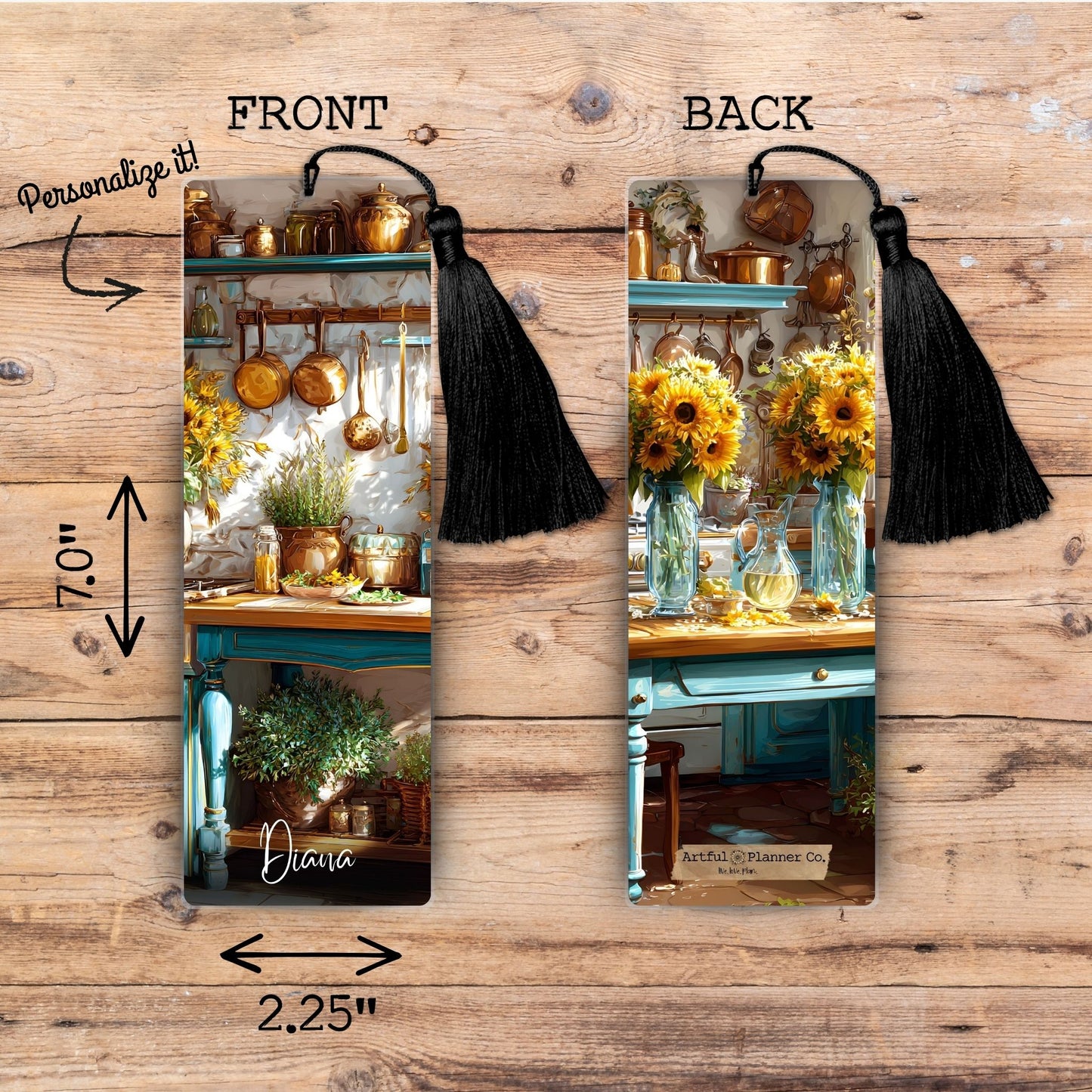 Sunflower Kitchen Personalized Bookmark