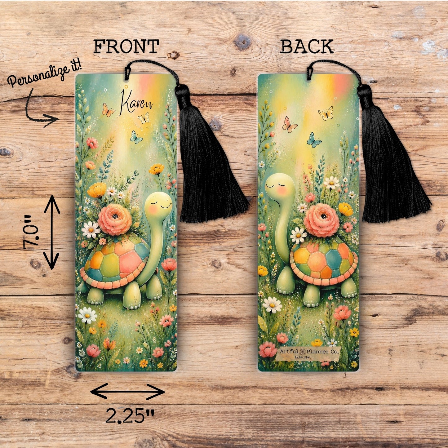 Whimsy Homestead Turtle Personalized Bookmark