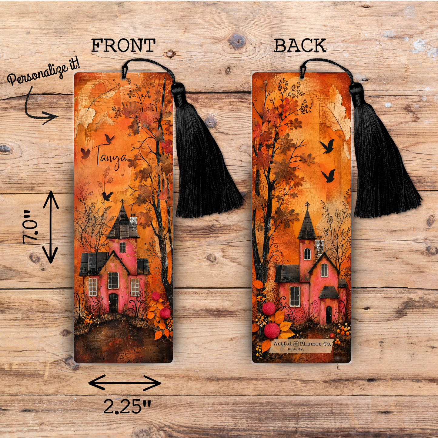 Whimsical Autumn Lane Personalized Bookmark