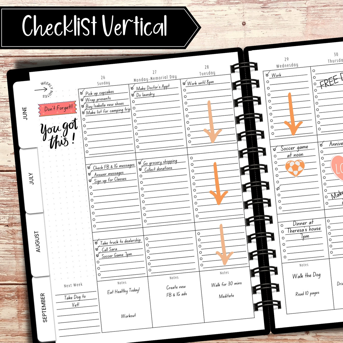 Vertically Checklist Example Custom Planners | Page Layout Options | Artful Planner Co.