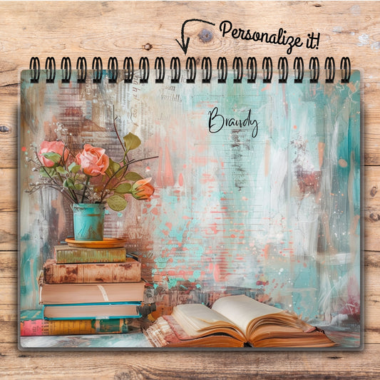 Custom Desktop Flowers & Books Flip Pad