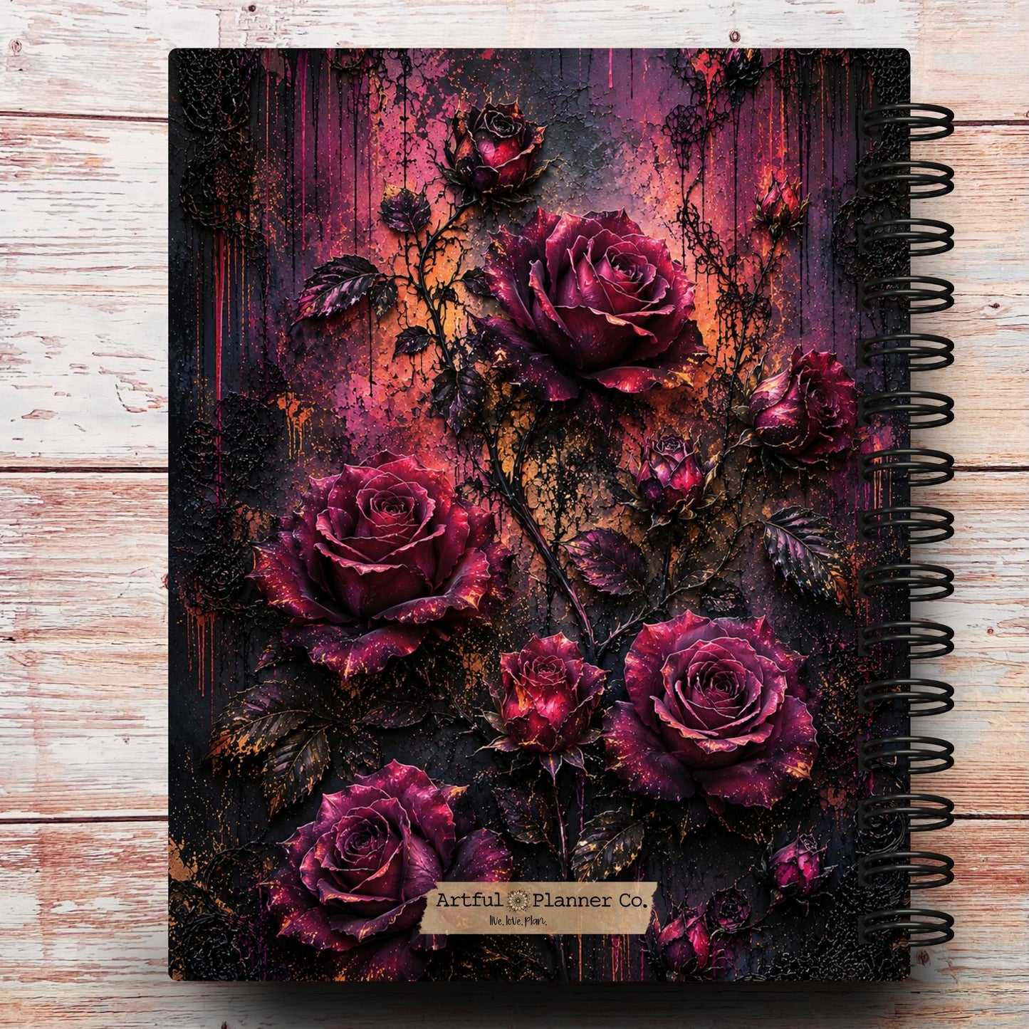 Midnight Magenta Rose Garden Custom Planner