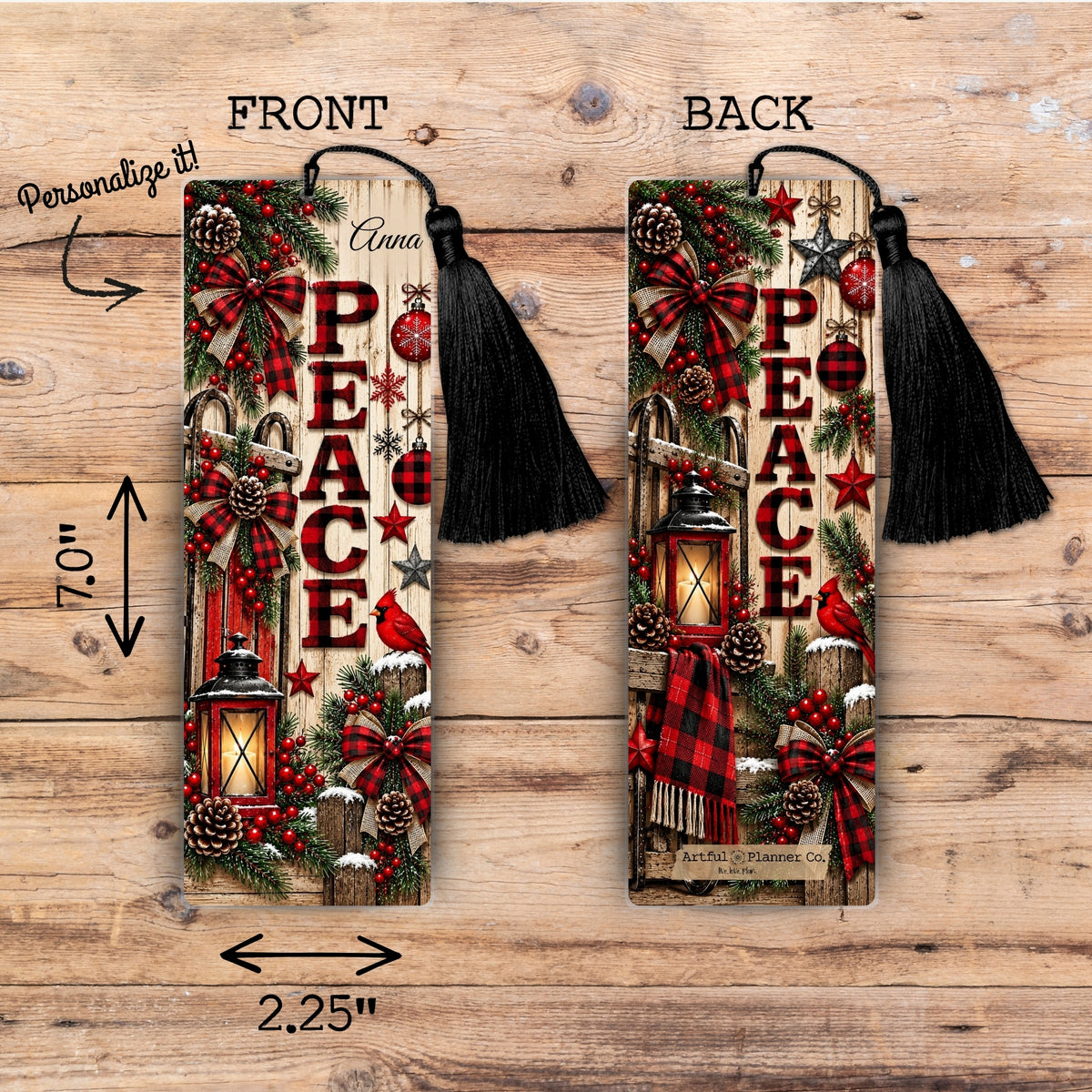 Peace & Plaid Personalized Bookmark