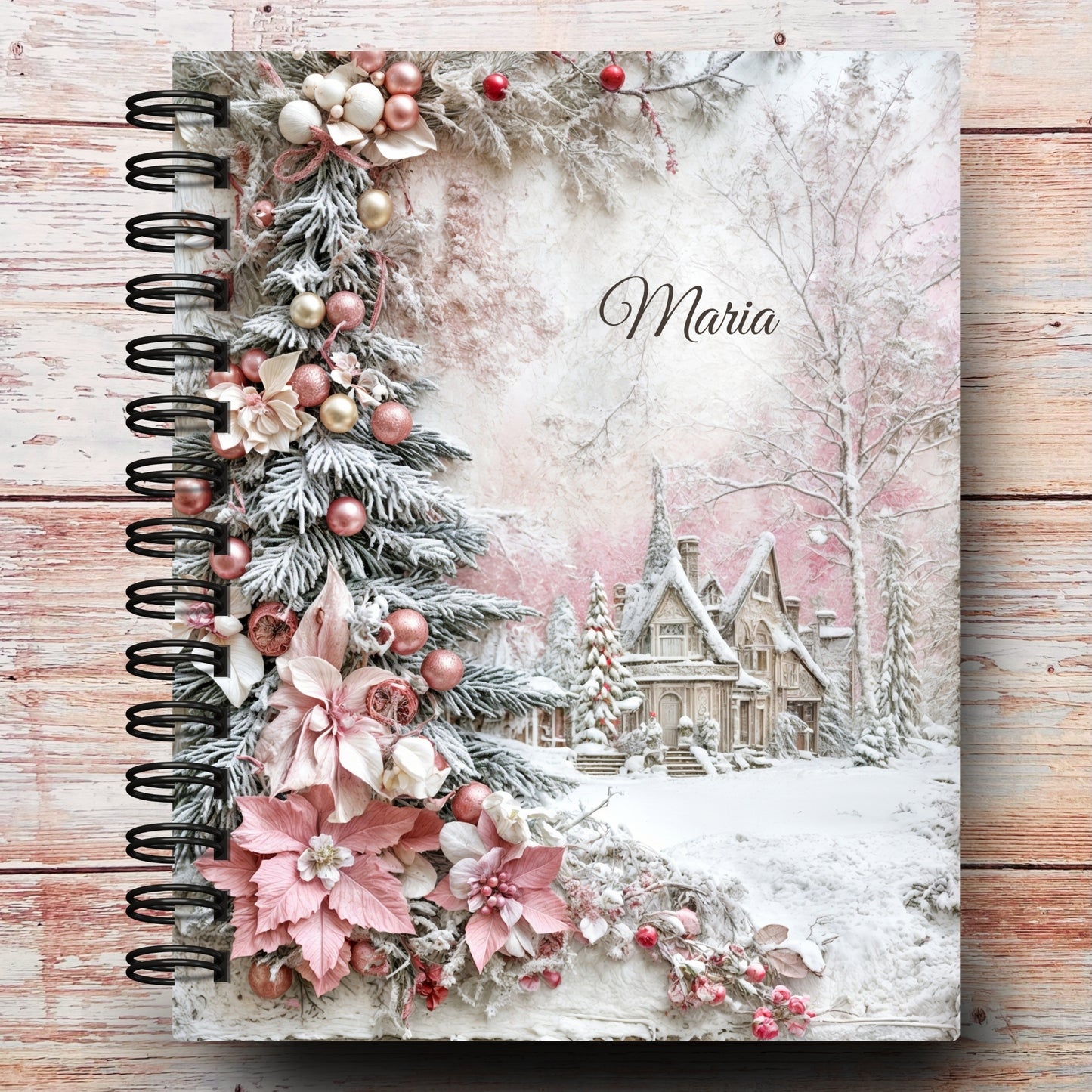 Personalized Journal Notebook | Pink Christmas