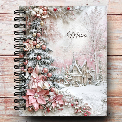 Personalized Journal Notebook | Pink Christmas