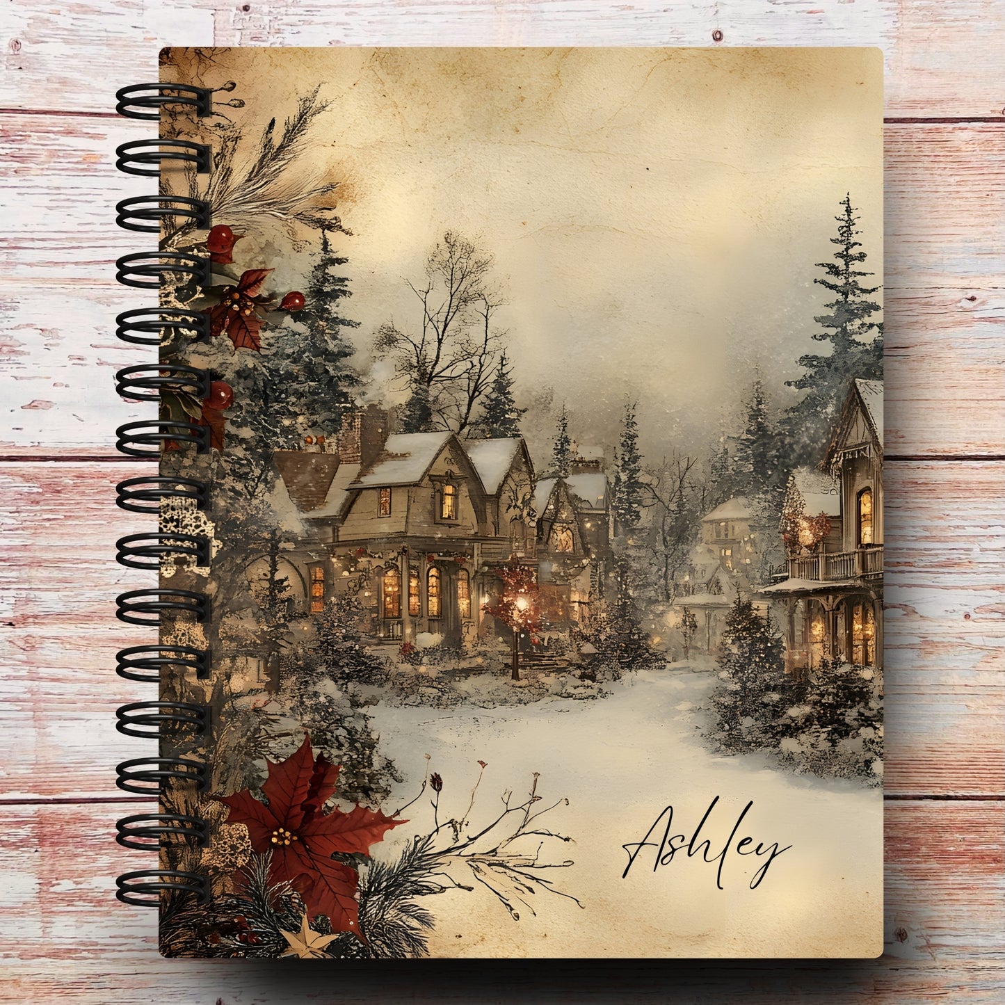 Personalized Journal Notebook | Vintage Christmas Village
