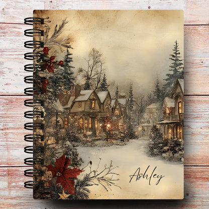 Personalized Journal Notebook | Vintage Christmas Village