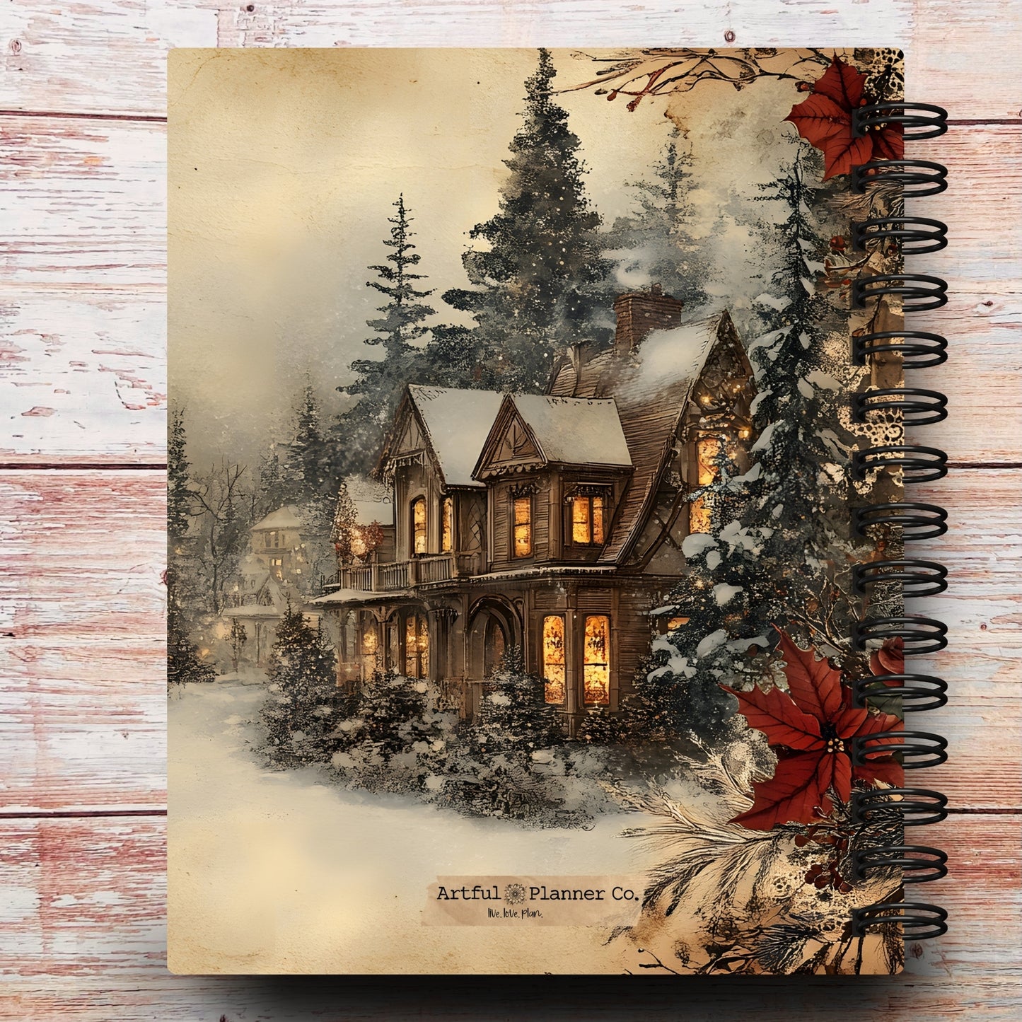 Personalized Journal Notebook | Vintage Christmas Village