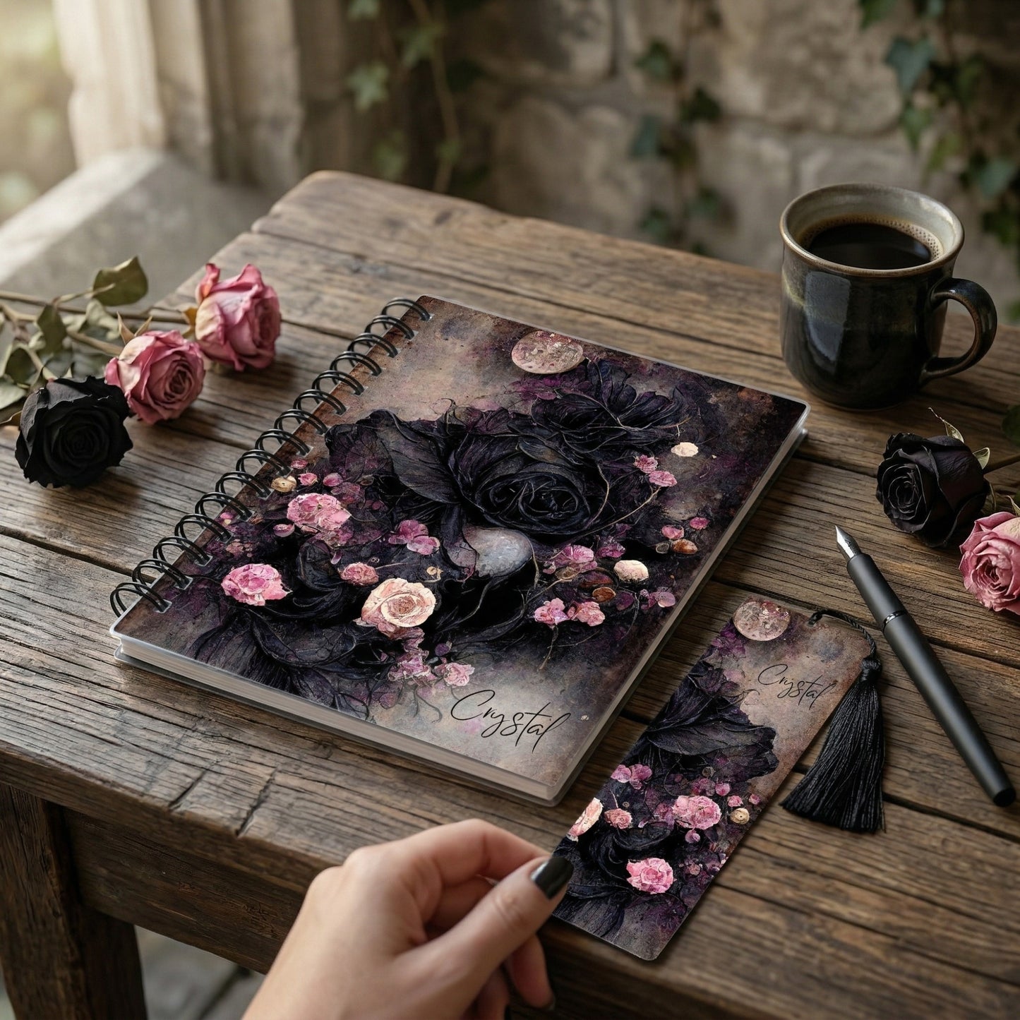 Mystical Black Rose Personalized Bookmark
