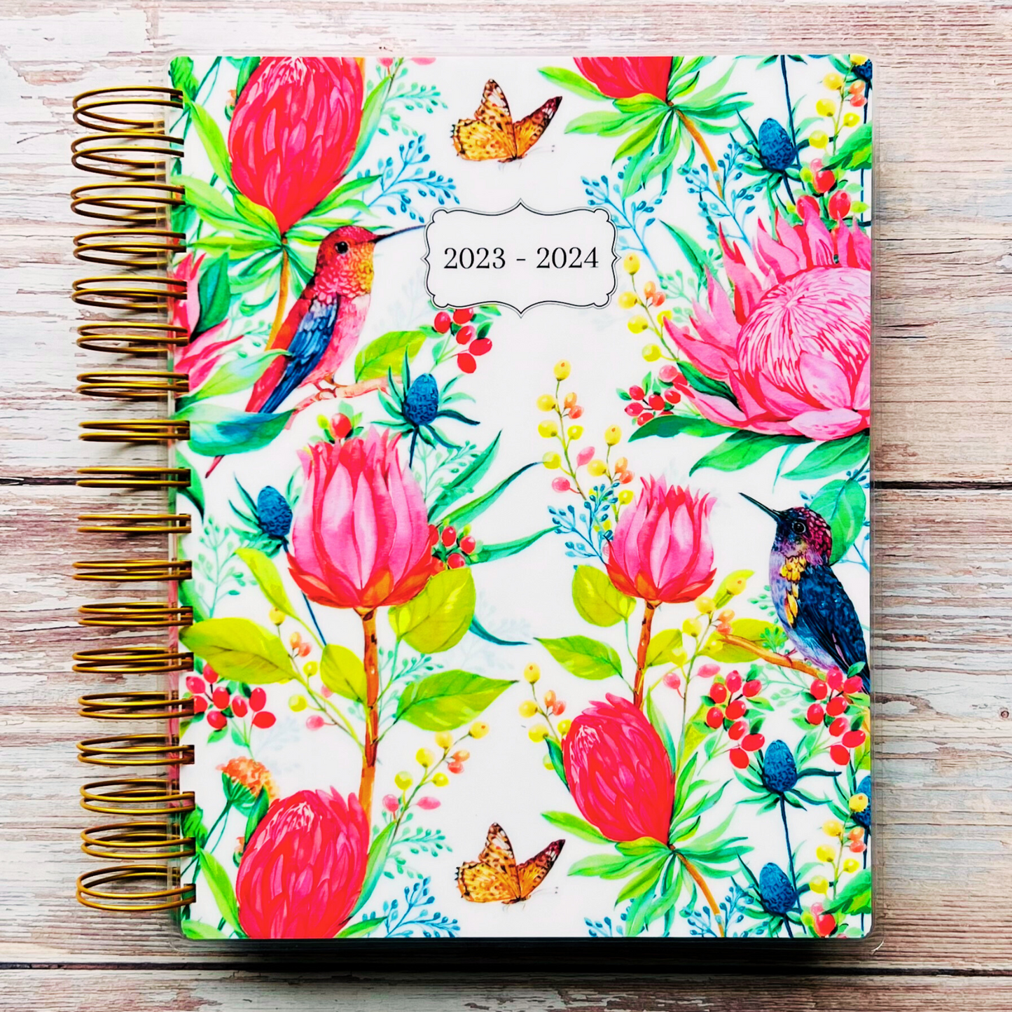 Personalized 6 Month Daily Planner 2023-2024 | Hummingbird Tropical Garden Daily Planners Artful Planner Co. July-2023 20 Meal Planners +$3.00 (added to back) 