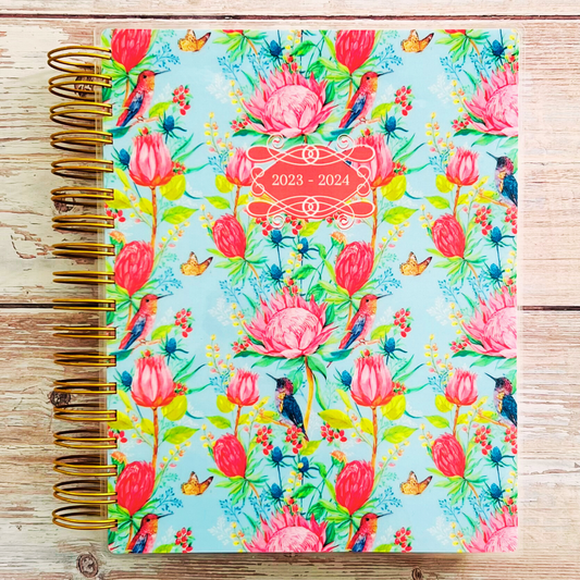 Personalized 6 Month Daily Planner 2023-2024 | Turquoise Hummingbird Garden Daily Planners Artful Planner Co. July-2023 20 Meal Planners +$3.00 (added to back) 