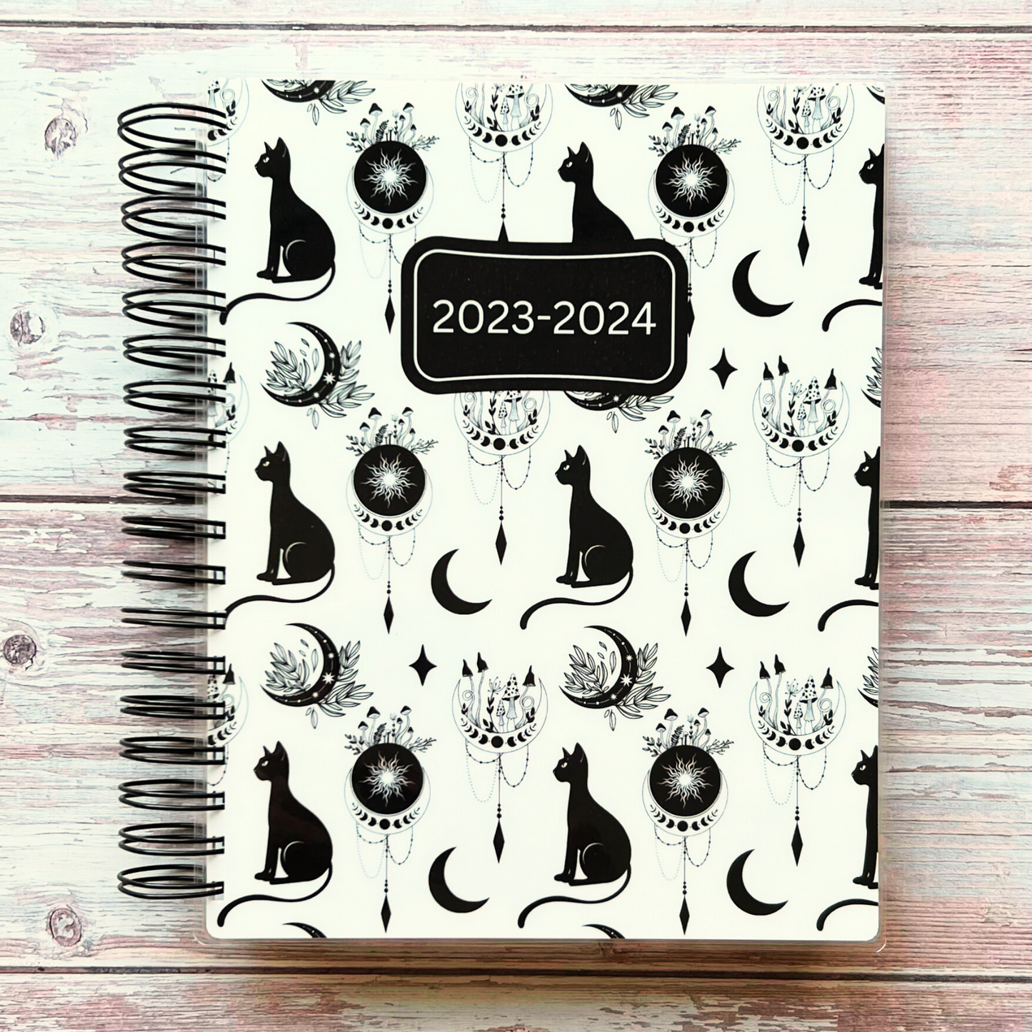 Personalized 6 Month Daily Planner 2023-2024 | Celestial Black Cats Daily Planners Artful Planner Co. 