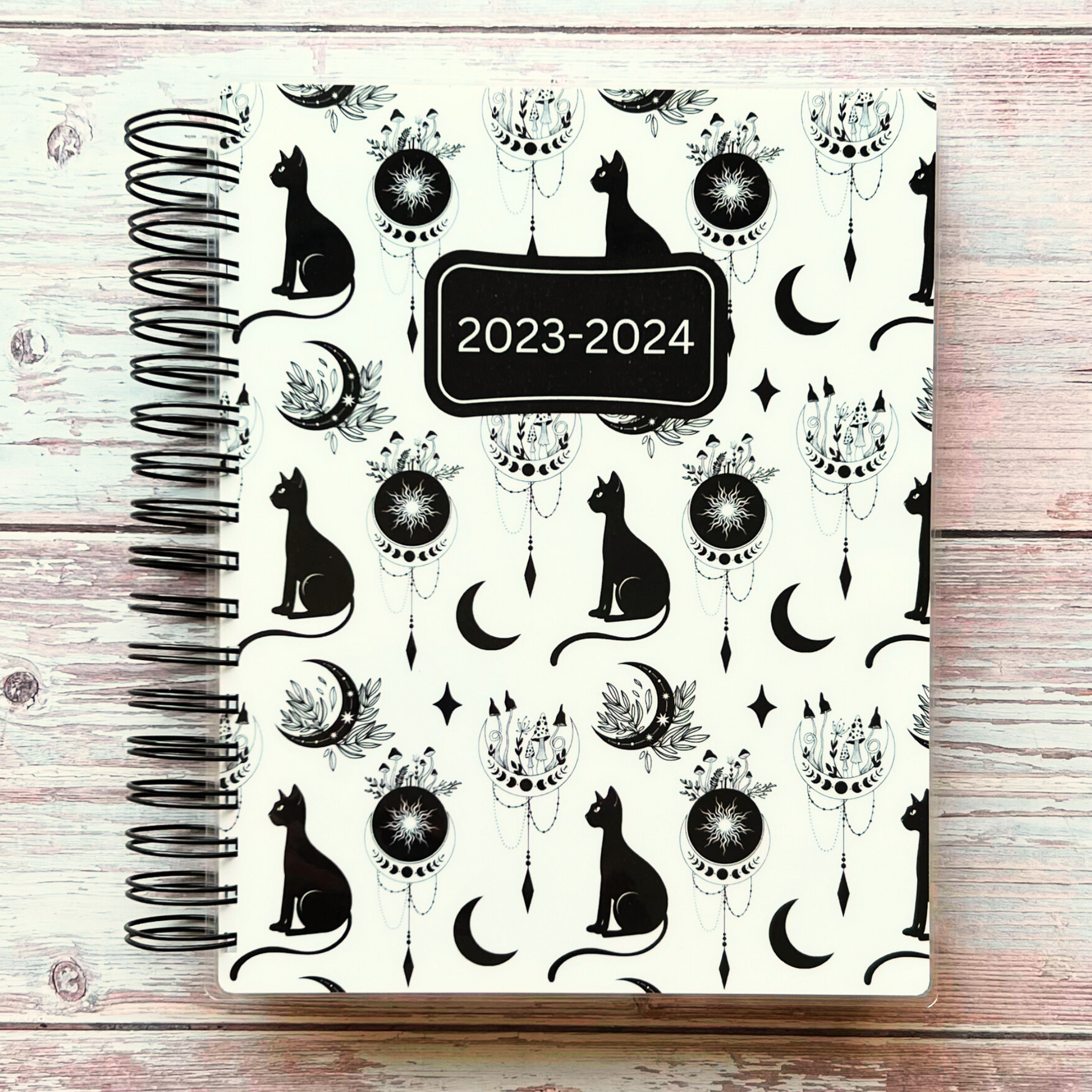 Personalized 6 Month Daily Planner 2023-2024 | Celestial Black Cats Daily Planners Artful Planner Co. 