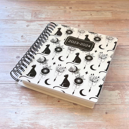 Personalized 6 Month Daily Planner 2023-2024 | Celestial Black Cats Daily Planners Artful Planner Co. 