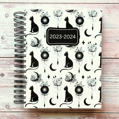2023-2024 Personalized Monthly Planner - Celestial Black Cats Monthly Planners Artful Planner Co. July-2023 20 Meal Planner Pages added to back +$3.00 