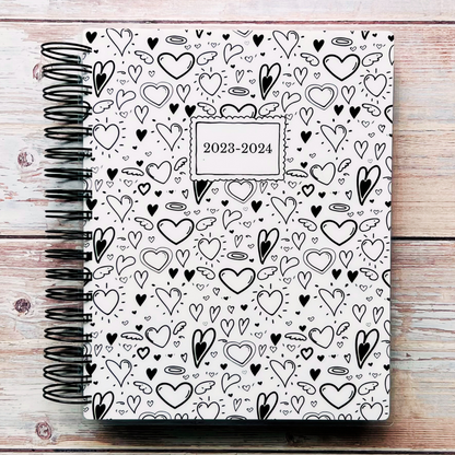 2023-2024 Personalized Monthly Planner - Doodle Hearts Monthly Planners Artful Planner Co. July-2023 20 Meal Planner Pages added to back +$3.00 