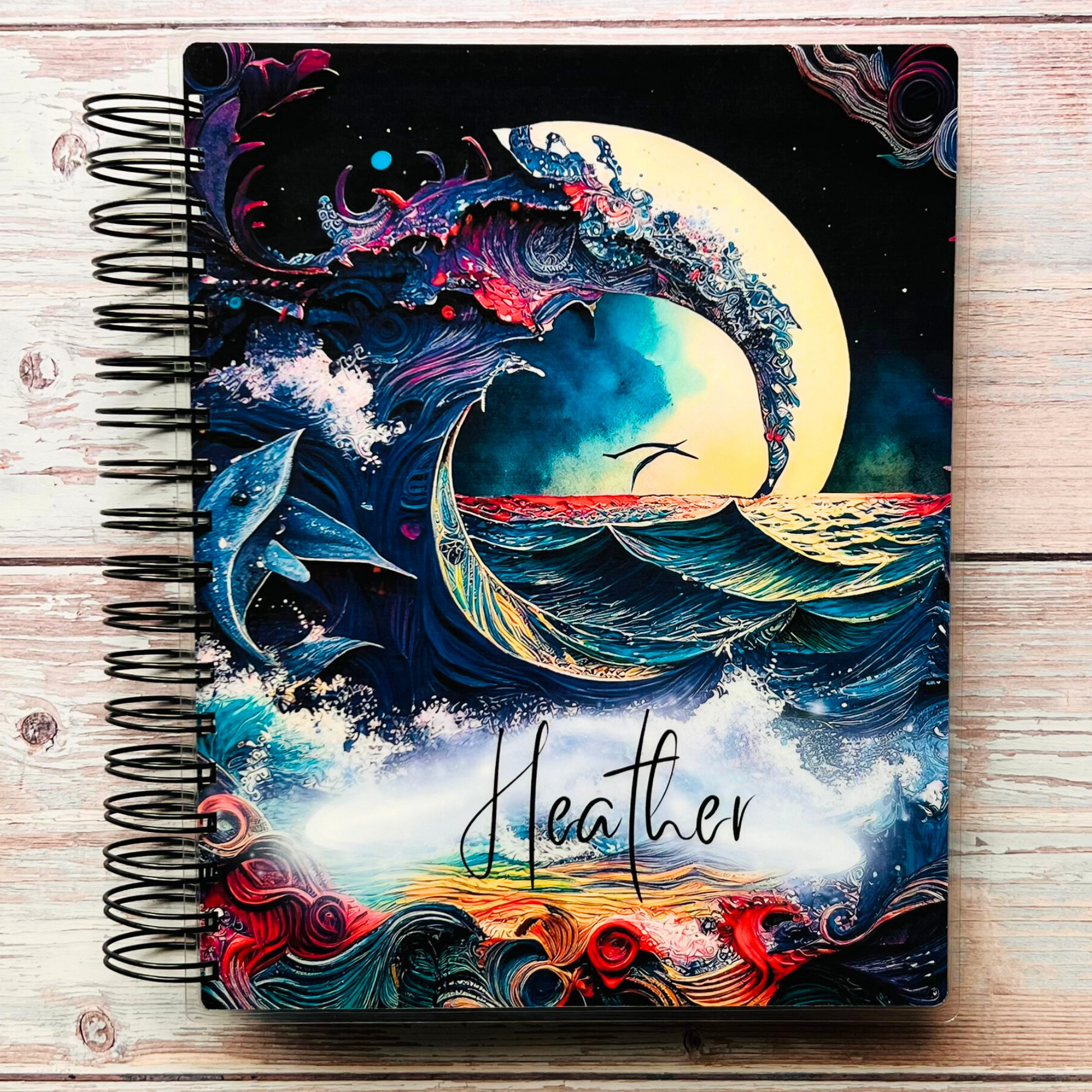 2023-2024 Personalized Monthly Planner - Abstract Moonlit Sea Monthly Planners Artful Planner Co. 