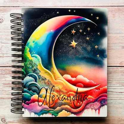 2023-2024 Personalized Monthly Planner - Abstract Rainbow Moon Monthly Planners Artful Planner Co. 