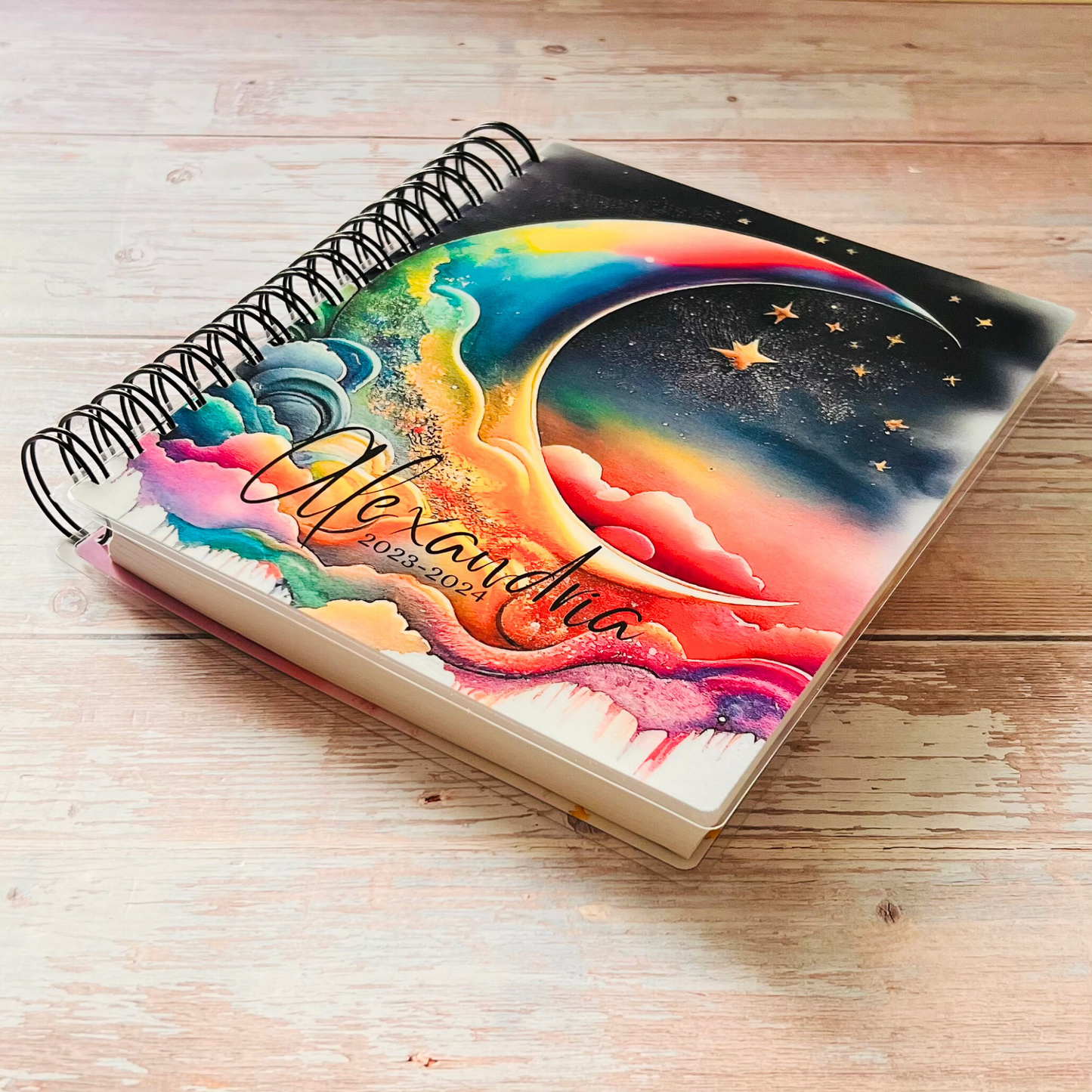 2023-2024 Personalized Monthly Planner - Abstract Rainbow Moon Monthly Planners Artful Planner Co. 
