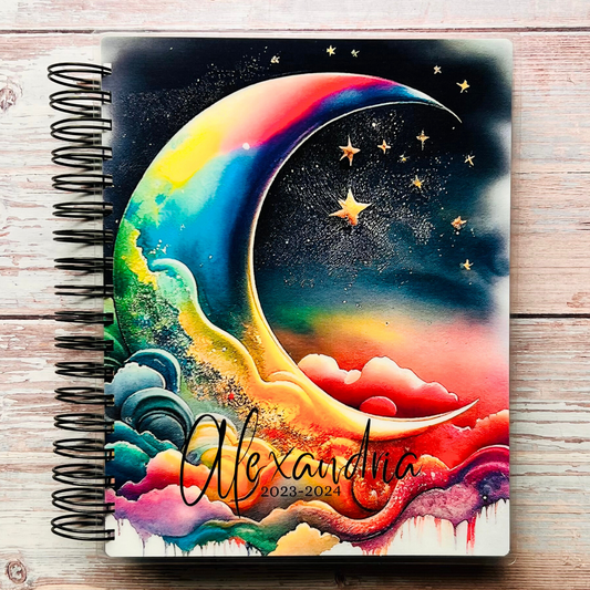 Personalized 6 Month Daily Planner 2023-2024 | Abstract Rainbow Moon Daily Planners Artful Planner Co. 