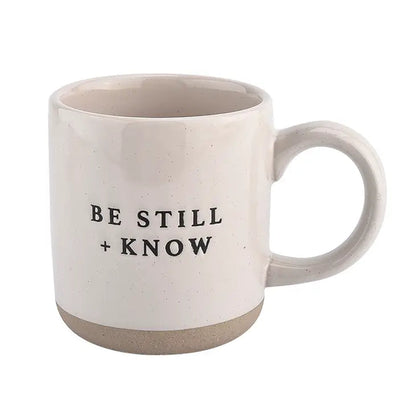 Be Still + Know - Cream Stoneware Coffee Mug - 14 oz - Artful Planner Co.